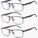 3 Pack Blue light Blocking Reading Glasses for Men, Stylish Metal Frame Readers