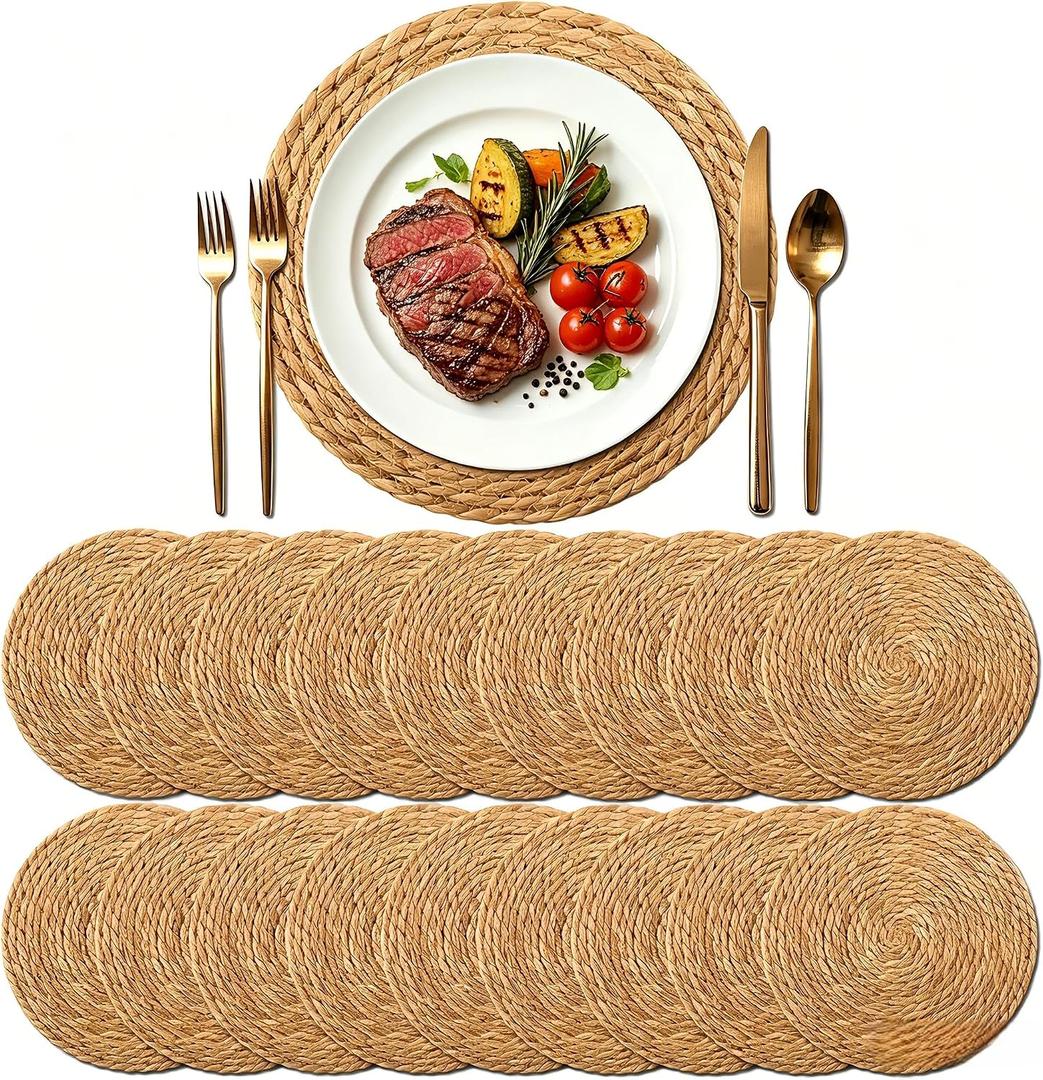 3 x 13.8" Round Woven Placemats, Plate Chargers for Dining Table, 13.8 Inch Set of 18
