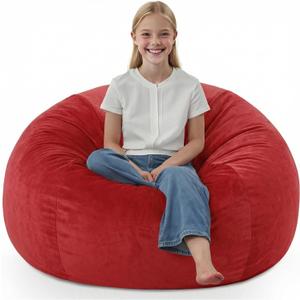 2FT Bean Bag Chair, Comfy Bean Bag Chairs with Memory Foam Filled, Fluffy Beanbag Sofa with Dutch Velvet Cover, Teardrop BeanBag Chairs for Living Room, Playroom - Red