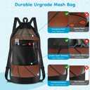 BROTOU Beach Mesh Backpack with Double Shoulder Strap, Large Mesh Beach Toy Bag, Drawstring Sand Toys Bag with Top Handle, Pool Bag for Beach Trips, Balls Storage Bags