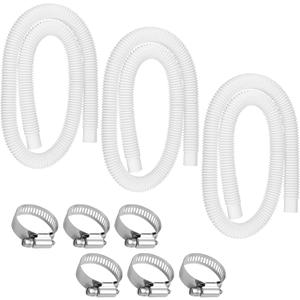 1.5" x 59" Pool Hoses for Above Ground Pools - Pool Pump Replacement Hose Compatible with Intex Coleman Skimmer Surface Skimmer Pool Pump Pool Filter, 3 Pack with 6 Hose Clamps (white-3pack)
