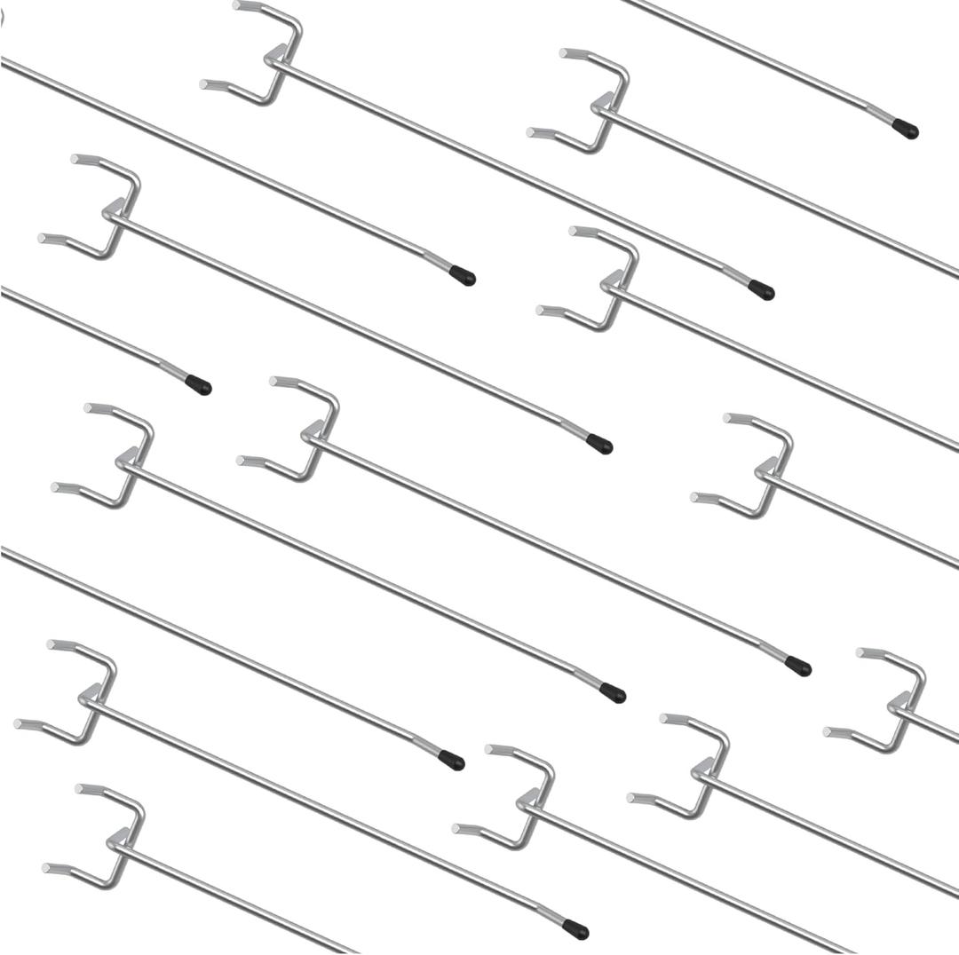 HUHOLE Pegboard Hooks 6 Inch 50PC, Ideal Garage Organization, Wall Storage Tool Organizer, Fit 1/4" 1/8" Peg Board with Plastic Tip (Silver, 6 Inch)