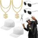 8 Pcs Hip Hop Costumes Kit 80s 90s Rapper Accessories Including Sunglasses Necklace Hat Pens for Men Women Rapper Themed Party