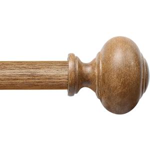 Wood Curtain Rods for Windows 32 to 48 or 60 Inch,1 Inch Heavy Duty Curtain Rod with Imitation Wood Grain Finials, Boho Adjustable Drapery Rods of Window Treatment