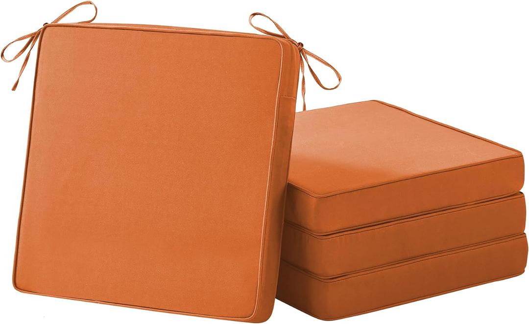 IASEAHK Patio Chair Cushions, 18.5" x 16" x 3" Outdoor Chair Cushions Set of 4, Waterproof Outdoor Cushions for Patio Furniture, Outdoors Seat Cushions Set of 4 with Handle and Ties, Spice