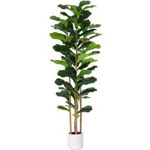 FLOWORLD Fiddle Leaf Fig Tree, 6FT Faux Trees Indoor, Tall Fake Tree with Decorative Planters, Natural Wood Trunk & Realistic Fiddle Leaf, Artificial Plants for Home Office, Living Room, Outdoor