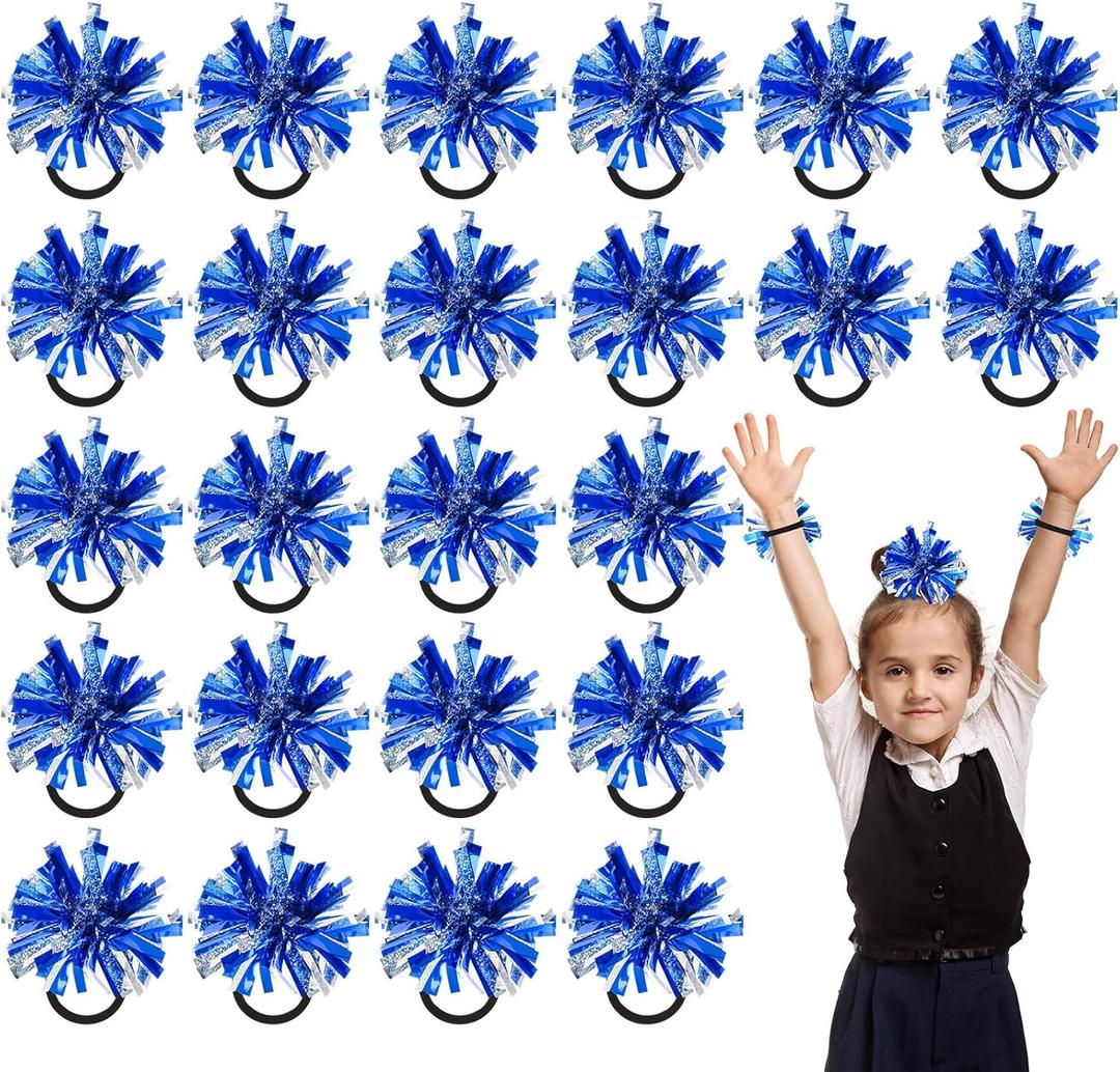 Shappy 24 Pcs 2 Color Metallic Pom Poms for Cheerleading 4 Inch Elastic Cheering Ponytail Holder Cheer Hair Ropes Party Costume Cheer Gifts Bulk for Team Holiday Celebration Volleyball Game (Blue) Shappy 24 Pcs 2 Color Metallic Pom Poms for Cheerleading 4 Inch Elastic Cheering Ponytail Holder Cheer Hair Ropes Party Costume Cheer Gifts Bulk for Team Holiday Celebration Volleyball Game (Blue)