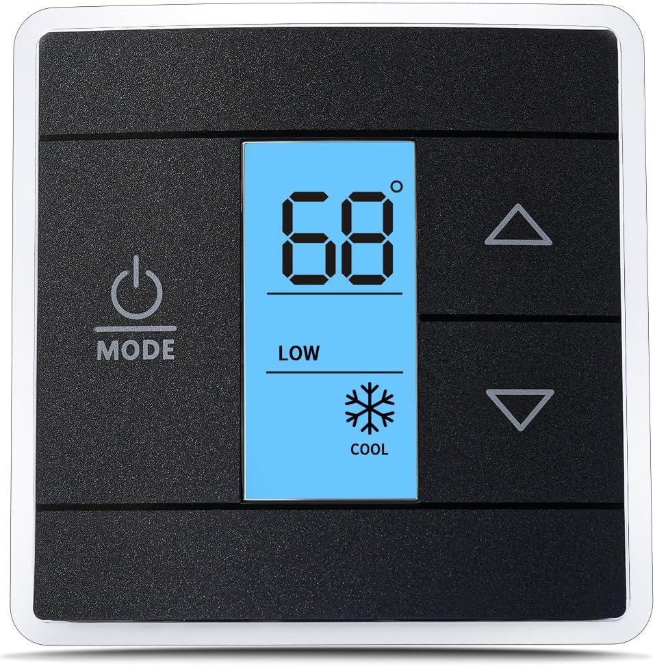 Fenglesha 3316250.712 RV Single Zone Wall Thermostat Compatible with Dometic, Used for Cool/ Heat/ Furnace Control, Blue Backlight LCD Display, Black 3-Wire