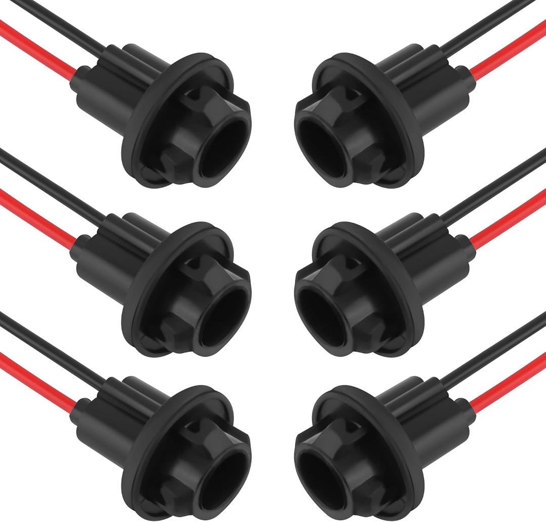 carleef 6PCS 194 Bulb Socket with Extension Wiring Harness,T10 Socket for 158 161 168 175 W5W 194 Bulb,Universal Tail Light Socket Car Accessories for Fog Lights,Taillights,Turn Signals (T10)