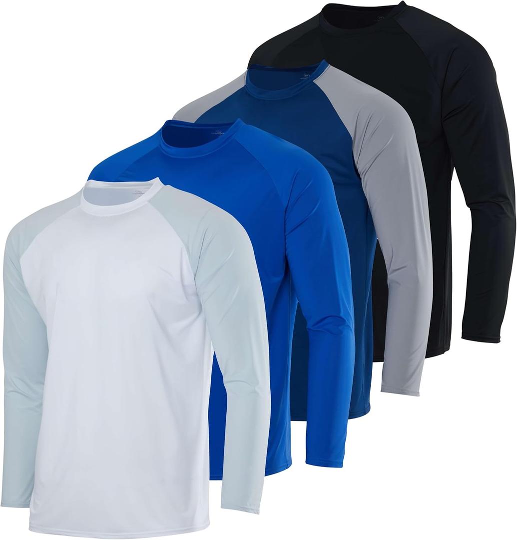 Real Essentials 4-Pack: Boys Long Sleeve Rash Guard Shirt Swimwear UPF Sun Protection Surf Top Swim Suit (X-Large, Set 3)