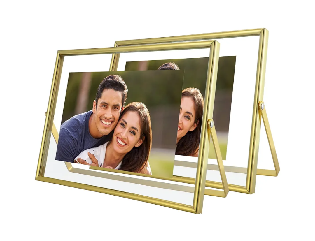 Gold Floating Frame (6"x8", Horizontal), 2 Set, For Picture 5x7, 4x6, 3.5x5, Tabletop Shelf Photo Frames, Home or Office Decor, Classy For Father's Day, Birthday or Wedding
