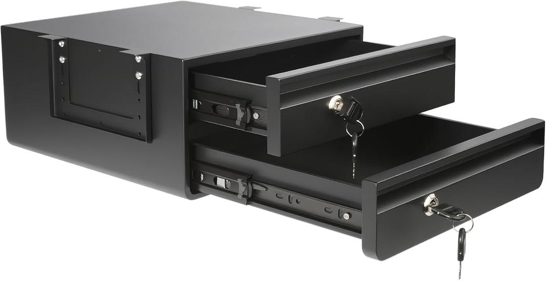 14.17" D Double Under Desk Drawer,Under Desk Pull out Storage Organizer with Lock and Keys,Adjustable Height, Metal Storage Drawer with Slide Extension Mounted Under Flat Wooden Table or Workbench
