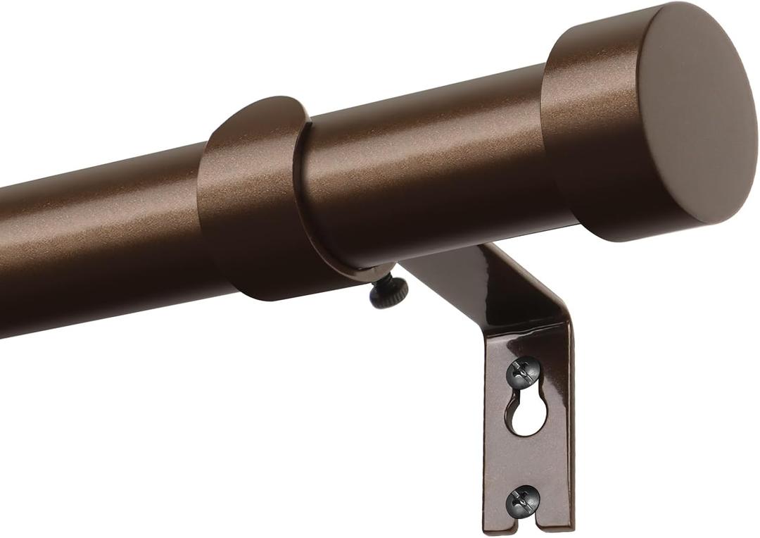 KAMANINA Bronze Curtain Rods 32 to 144 Inch (2.6-12 Feet), 1 Inch Heavy Duty Window Curtain Rod, Modern Adjustable Drapery Rods with End Cap (32"-144")