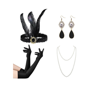 Women 1920s Flapper Set,Roaring 20s Headband Headpiece Costume Accessories for Halloween Party Cosplay