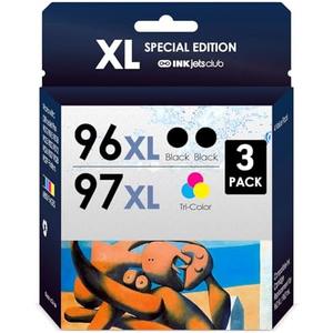 Compatible Inkjet Cartridge Replacement for 96/97 High Yield Printer Ink. Works with Officejet 7310 7210 Deskjet 9800 6988 6980 PhotoSmart 8050 Printers. 3 Pack (Black, Tri-Color). (Packaging May Vary)