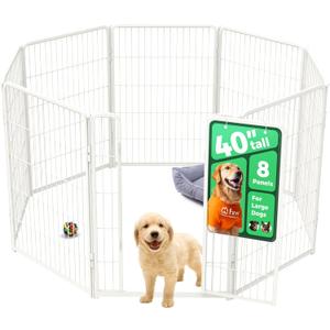 FXW Homeplus Unleashed Indoor Dog Playpen - Stress-Free and Safe Play, Heavy Duty 40 Inch 8 Panels Dog Pen for Medium and Large Dogs, White Patented