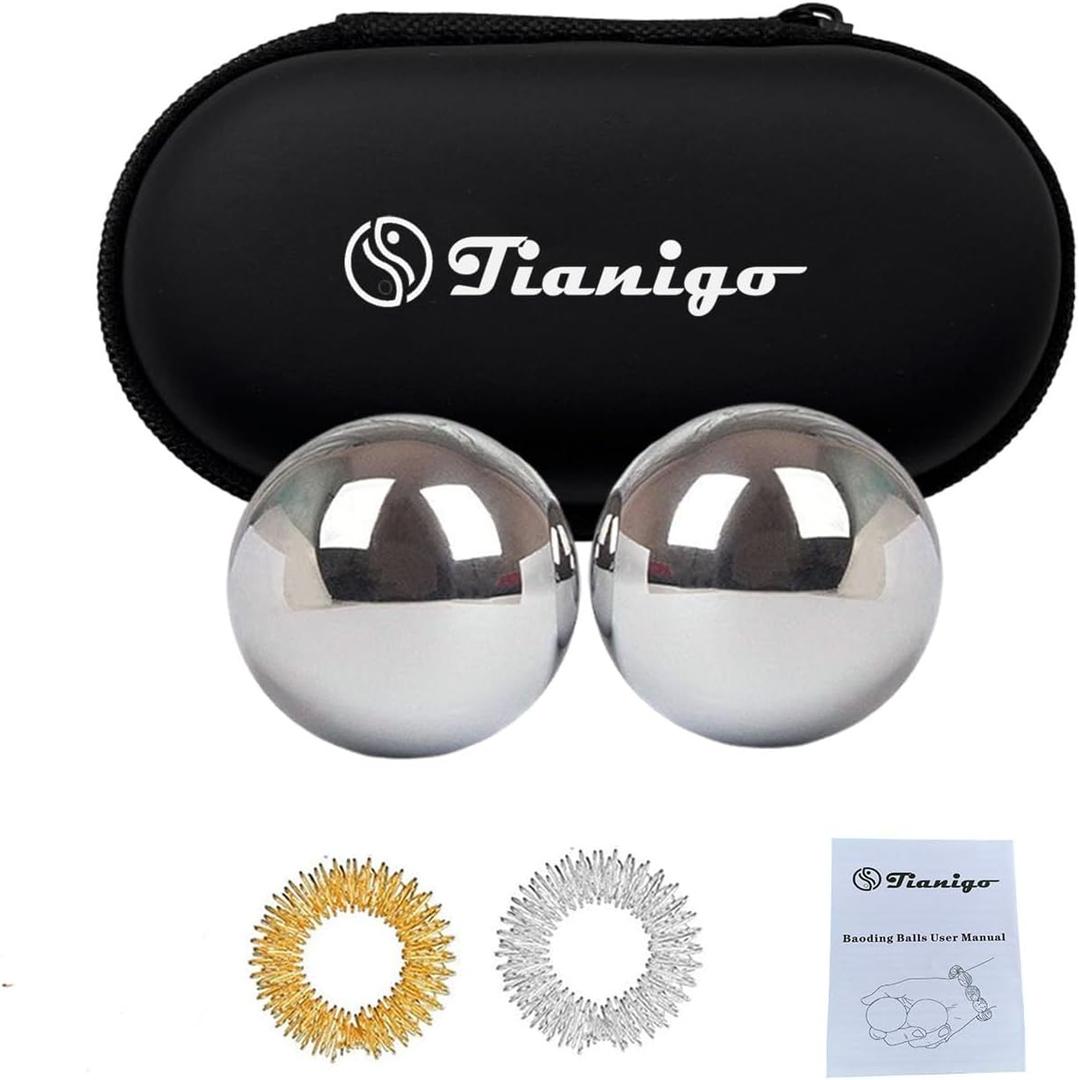 Stainless Steel Baoding Balls Set, 1.2 Inches Chinese Health Balls, Metal Stress Relief Hand Massage Balls No Chime for Hand Exercise, Hands Therapy