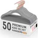 Smartor Kids Velvet Hangers 50 Pack, 14'' Inch Premium Non Slip Kids Felt Hangers for Closet, Space Saving Toddler Clothes Hanger for Youth's Children's' Clothes (Rose Gold Hook)- Grey (Gray)