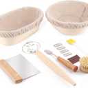 Bread Proofing Baskets Set of 2, 10 inch Oval & 8.5 inch Round Dough Proofing Bowls w/Liners Perfect for Sourdough Bread Baking, Bakers Baking, Gifts for Bakers, Bread Making Kit