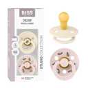 BIBS Studio Soother 2-Pack, BPA Free Dummy Pacifier, Round Nipple. Natural Rubber Latex, Made in Denmark, Size 1 (0-6 Months), Ivory/Petal