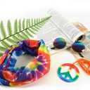 4 Pieces Hippie Costume Set,Tie Dye Button Down Shirt Set,Tie Dye Headband,Rainbow Sunglasses,Peace Sign Necklace (XXXL)