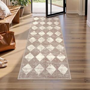 Lahome Machine Washable Long Bathroom Rugs Runner, 2x5 Non Slip Entryway Rugs Indoor Kitchen Runner Rug, Moroccan Trellis Non Skid Laundry Room Carpet Runners for Bedside Entrance Living Room, Beige
