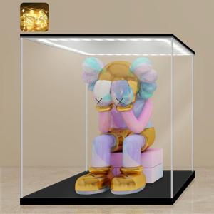 LANSCOERY Small Acrylic Display Case with Adjustable Yellow/White/Warm LED Light, UV Protection Clear Display Box, Dustproof Showcase for Action Figures, Models, Collectibles - 6x6x6inch