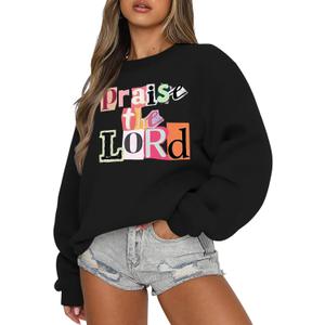 Christian Sweatshirts for Teen Girls Praise The Lord Bible Verse Sweatshirt Jesus Faith Religious Crewneck Hoodie (14 Years, Black)