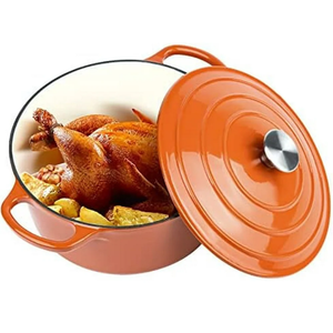 MUELLER HOME 6 Quart Enameled Cast Iron Pot Dutch Oven, Heavy-Duty, Oven-Safe up to 500° F & Across All Cooktops, Bread Pan with Lid & Knob, Cast Iron Cookware, Blue Kitchen Accessories, Orange
