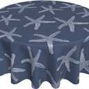 Nautical Coastal Tablecloth 70 Inch Round Navy Blue Starfish Table Cloth Summer Beach Ocean Decorations Stain Resistance Polyester Round Table Cover for Parties Picnic Kitchen Decor Outdoor