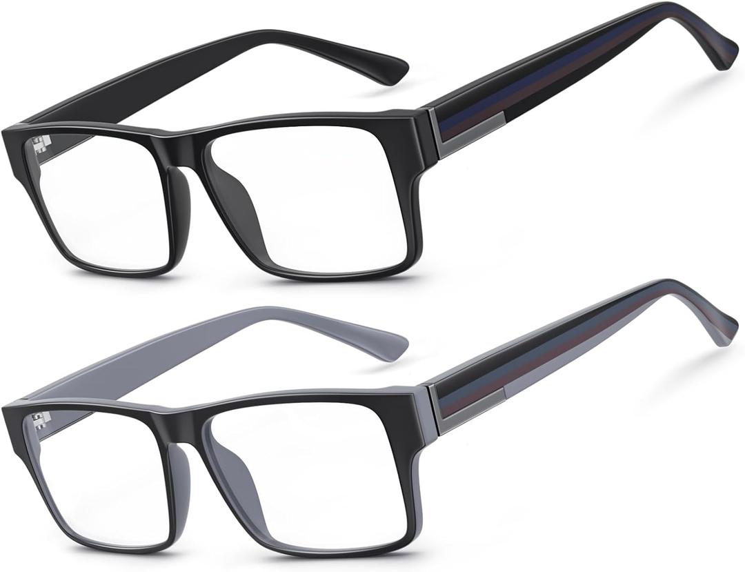 2 Pack Excellent Unbreakable Blue Light Blocking Reading Glasses for Men, Stylish Bold Frame No-Line Eyeglasses Anti UV/Eye Strain Quality Chunky Computer Readers With Clear Vision,+2.5 (Single Vision Readers Thick Temples - Black and Grey)