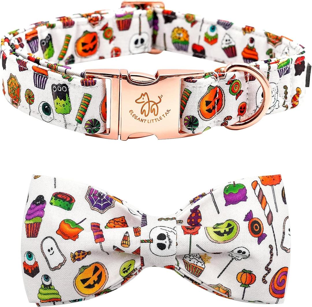 Elegant little tail Dog Collar with Bow - Fall Dog Collar Halloween Candy Bow Girl Boy Pet Collar Soft Dog Bowtie Collars for Medium Dogs (Medium (Pack of 1))