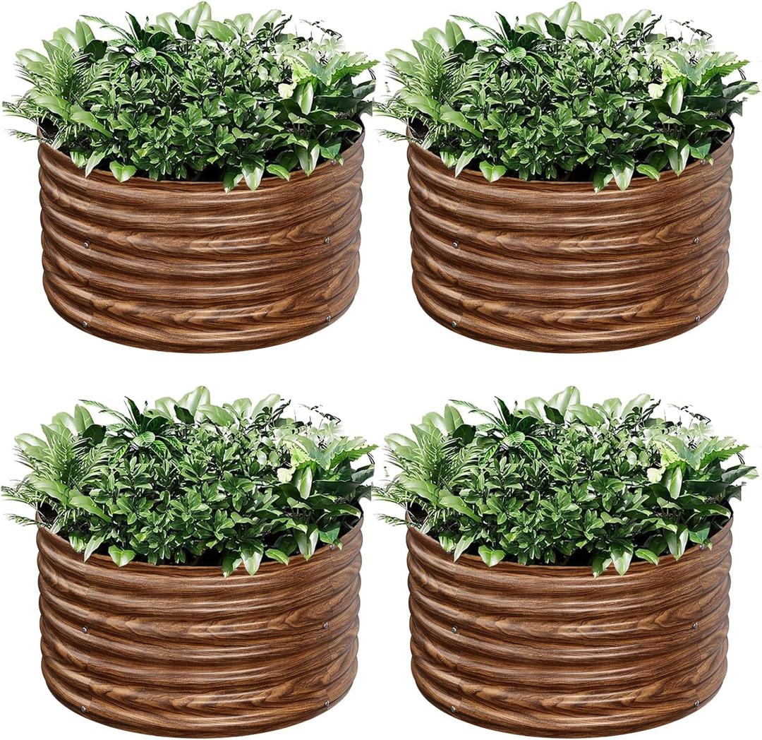 4 Pack Brown 2x2FT Round Corrugated Galvanized Steel Raised Garden Bed Outdoor, Metal Above Ground Garden Bed for Vegetables and Flowers, Raised Beds for Gardening-2x2FTx10Inch