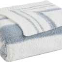 WRENGONGE Grey Blue Throw Blanket, 50x70 Soft Cozy Striped Throw Blankets for Couch, Sofa, Bed, Travel, Lightweight Fluffy Warm Plush Decorative Blankets for Women, Men Gift