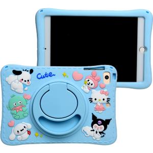 Cartoon Case for iPad mini 1/2/3/4/5 7.9"MONEHOYSY Cute Soft Silicone Kickstand [Drop Proof,Shock Proof,Anti Slip] Back Stand Cover Case for Kids Children Teens Girls Boys (Kitty-2)