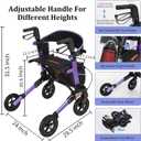 Aojin Rollator Walker for Seniors, Lightweight Foldable All Terrain Rolling Walker with seat, Aluminum Walkers with 8 inch Rubber Wheels (Purple)