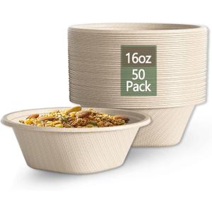 Homestockplus Small Disposable Paper Bowls - Heavy Duty 16 Oz Disposable Bowls - Made from Natural Bagasse Biodegradable Bowl for Cereal, Rice, French Fries [50 Pack]