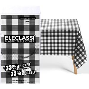 Eleclassi Black Gingham Checkered 12 Pack Premium Disposable Plastic Tablecloth 54 x 108 in - Party Plastic Table Cloth Disposable Tablecloth for Rectangle Tables Up to 8 Ft - Plastic Table Cover