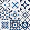 LONGKING Peel and Stick Backsplash Tile Stickers, Admiral Blue Geometric-Shaped Pattern Tile for Kitchen, Stick on Wall Tiles (10 Sheets)