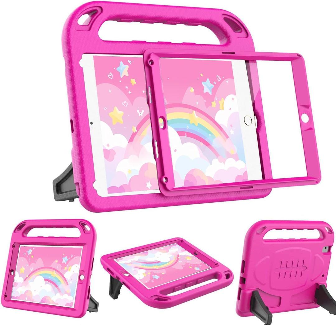 BMOUO Kids Case for iPad 6th/5th Generation (iPad 9.7-inch, 2017/2018), iPad 9.7/Air 2 Case with Screen Protector, Shockproof Handle Stand iPad 6th 5th Generation Cases for Kids, Rose
