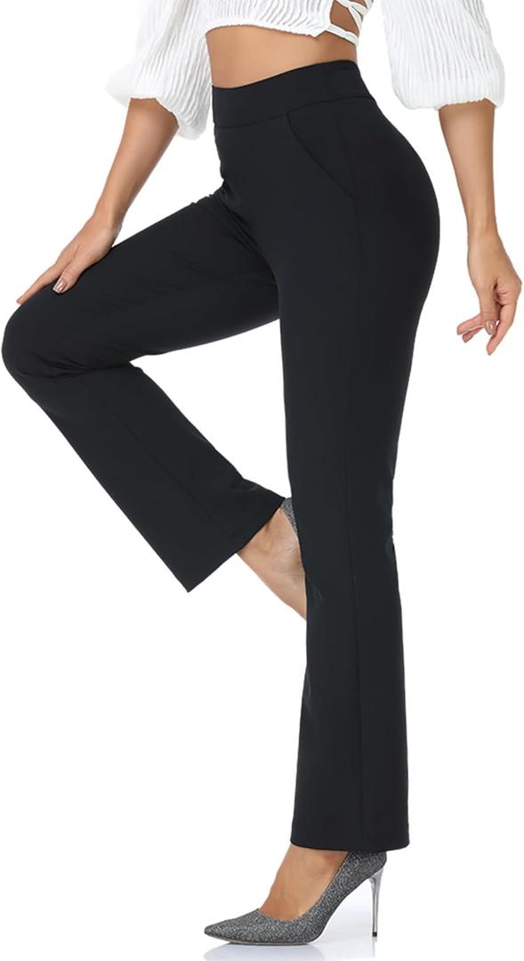 Agenlulu High Waisted Dress Pants for Women Petite/Regular/Tall Bootcut Pull On Yoga Work Slacks Pockets 28"/29.5"/31.5" (X-Small)