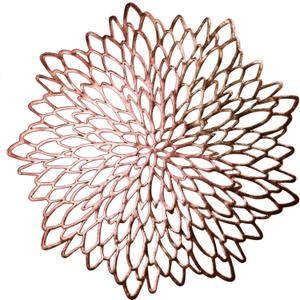 Snowkingdom 6 Pack Rose Gold Placemats Metallic Pressed Vinyl for Mother's Day Table Decoration Dinning Mats Round Floral Charger Plates Bridal Shower Party Birthday Wedding Valentine Christmas