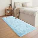 YJ.GWL Fluffy Runner Rugs for Bedroom Living Room Soft Shag Area Rug 2x6 Feet, Light Blue Rug Fuffy Carpet Non Slip for Nursery Dorm, Fuzzy Bedside Rug for Kids Room Home Decor