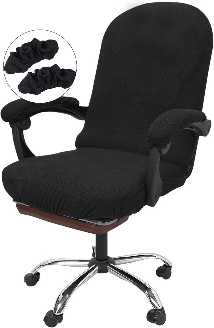 NeColorLife Stretchable Office Chair Cover with Armrest Covers - Zippered High Back Seat Cover for Extra Large Executive Desk Chairs,Big Tall Man (X-Large Size, Black)