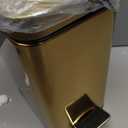 mDesign Slim Metal Rectangle 0.8 Gallon Trash Can with Step Pedal, Easy-Close Lid, Removable Liner - Narrow Wastebasket Garbage Container Bin for Bathroom, Bedroom, Kitchen, Office - Soft Brass