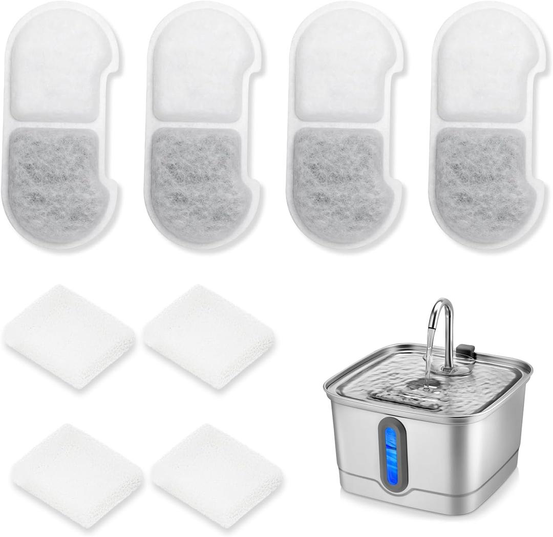 Stainless Steel Cat Water Fountain, 101oz/3L Automatic Pet Water Fountain, Dog Water Fountain for Cats, Small Dogs (The Set Only Include Official 4 Packs Replacement Filters & Sponges)