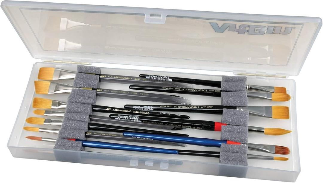 ArtBin KW903 Brush Box with Foam Inserts, Fine Art Portable Paint Brush Organizer, Plastic, Clear, 1.0 Count