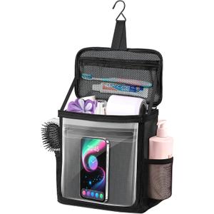 Hanging Shower Caddy Portable, Travel Toiletry Bag for Men & Women, Large Capacity with Hook,Dorm Room Essentials With Waterproof Phone Compartment, for Bathroom, Picnic, Gym, Travel(Black)