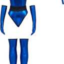 RocailleCos Mortal MK Kitana Cosplay Costume Female Sexy Blue Jumpsuit Kombat Suit with Mask Ninja Fighter Outfit, Medium