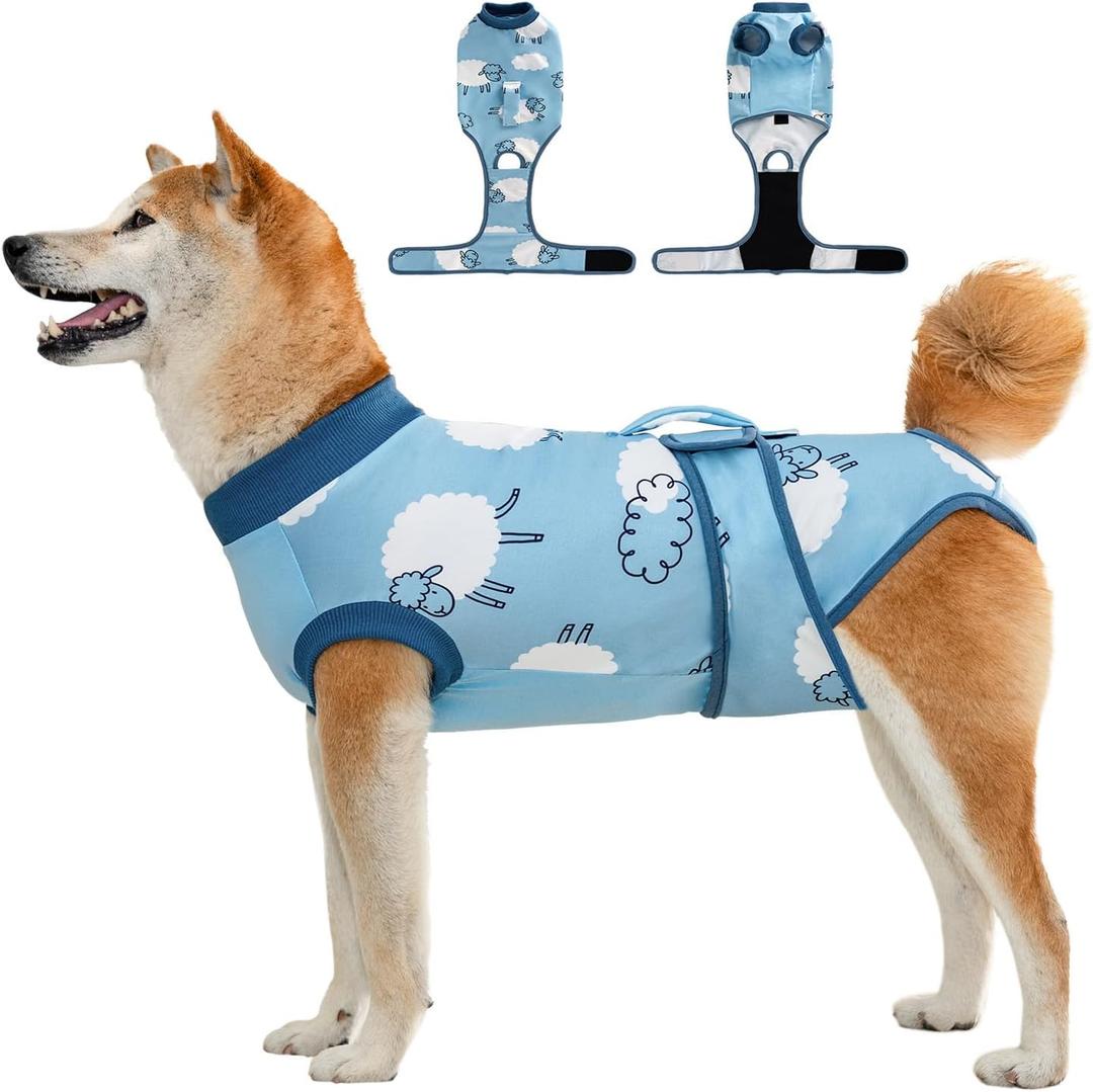 Recovery Suit for Dogs Cats,Female Male Dog Onesie for Spay Neuter,Substitute E-Collar & Cone,Anti-Licking Breathable Onesie for Dogs Cats (Sheep,L)